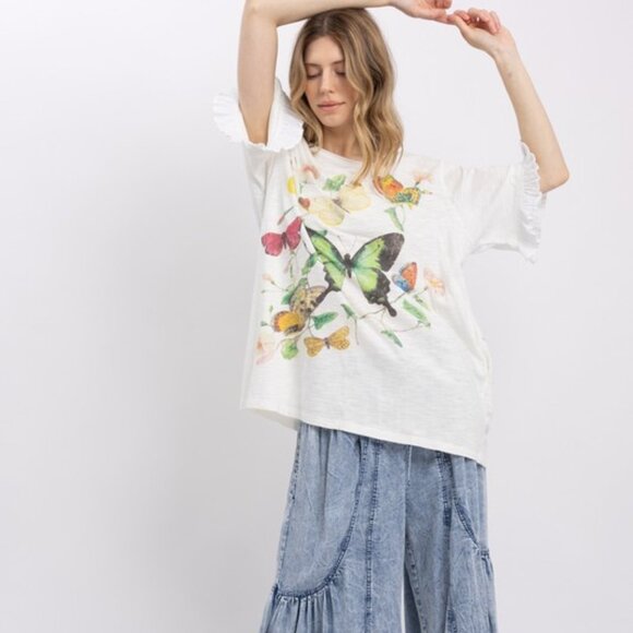 BlueVelvet Butterfly Top With Ruffle Sleeve - Picture 5 of 9